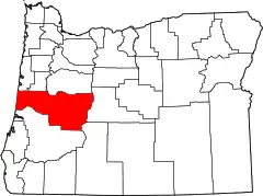 Mapa de Oregón con la ubicación del condado de Lane