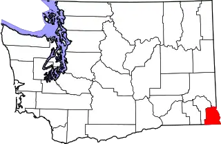 Mapa de Washington con la ubicación del condado de Asotin