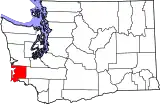Mapa de Washington con la ubicación del condado de Pacific