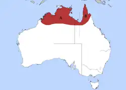 Distribución del Pinzón enmascarado A = P. p. personata B = P. p. leucotis