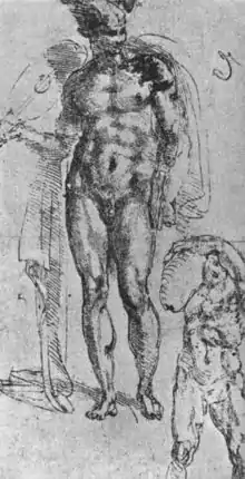 Possibly a study for the Standing Cupid by Michelangelo