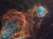 Astrofotografía de NGC 3324 en técnica de banda estrecha y en paleta Hubble (SHO).