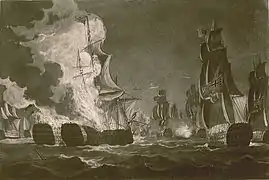 Real Carlos y San Hermenegildo en llamas (1816), pintura de Thomas Whitcombe.