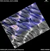 Las dunas de Abalos Undae con depósitos de yeso mapa-proyectado en color IRB con escala