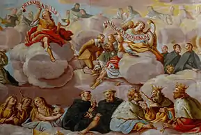 Detalle de las pinturas realizadas por Pascual Mespletera en la bóveda de la capilla de la Comunión