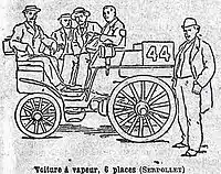 Serpollet  Coche de vapor  Prandiéres no ha terminado  Competición del 'Petit Journal' de Carros sin Caballos, París-Ruan Le Petit Journal  22 de julio de 1894