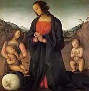 La llamada Madonna del sacco, de Perugino, ca. 1495-1500. Hay otra versión del tema por el mismo pintor.