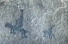 Pintura rupestre - Valle Seco B.C. - Hombre montando felino