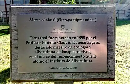 Placa en Lahual de Claudio Donoso