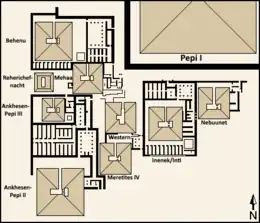 Map of the necrópolis of pyramids, primarily the Queens pyramids