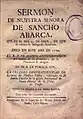 Sermón dedicado a la Virgen de Sancho Abarca venerada en Tauste (1772)