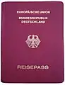Portada de un pasaporte no biométrico alemán de la UE legible por máquina, emitido desde principios de la década de 2000 hasta noviembre de 2005.