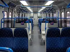 Interior de un tren de SFM de la Serie 61 de CAF, que realizó el servicio entre Palma de Mallorca e Inca hasta 2012.