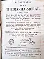 Edición del Prontuario de la Teología Moral de Francisco de Larraga, dominico del convento de Pamplona (1819). Lleva el sello "Mónaco" del administrador del Hospital General de Pamplona, la entidad editora