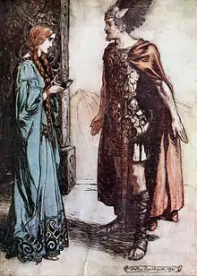 Gutrune (izquierda) recibiendo a Siegfried.