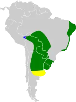 alt=&nbsp;&nbsp;&nbsp;&nbsp; Presencia todo el año
&nbsp;&nbsp;&nbsp;&nbsp; Zonas de cría
&nbsp;&nbsp;&nbsp;&nbsp; Zonas de invernada