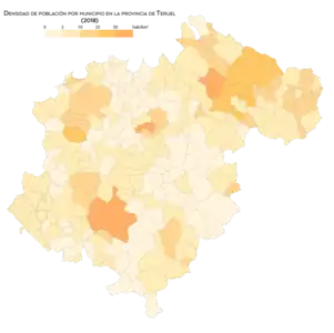Densidad de población por municipio (2018)
