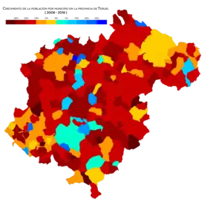 Crecimiento de población por municipio entre 2008 y 2018