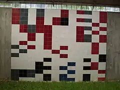 Mural de Sophie Taeuber-ArpTítulo: Sonoridad.Año: 1955.Ubicación: Biblioteca de psicología en la Universidad Central de Venezuela.