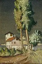 Cortijos detrás de dos árboles, 1937