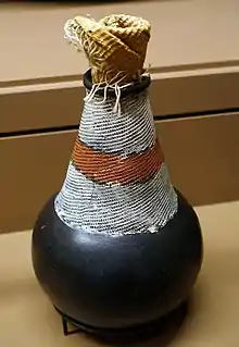 Water or milk jar, Ganda people, Uganda, early 1900s, clay, graphite, natural pigments, raffia - National Museum of Natural History, United States - DSC00466.jpg