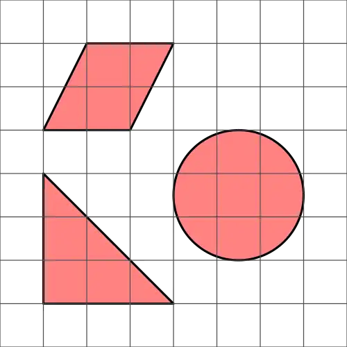 Three shapes on a square grid