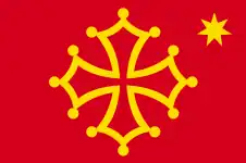La estrella de siete puntas de la Félibrige en la bandera de Occitania.