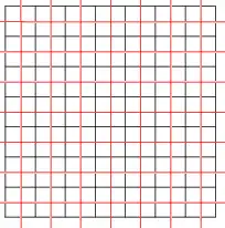 El teselado cuadrado {4,4} (en negro) con su dual (en rojo)